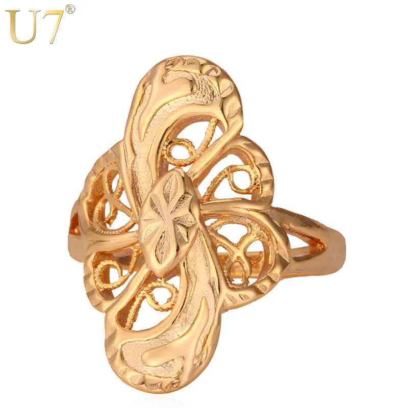 

U7 Hot Fashion Engagement Rings For Men/Women Vintage Pattern Gold Color Jewelry Wholesale Trendy Geometric Brand Band Ring R356
