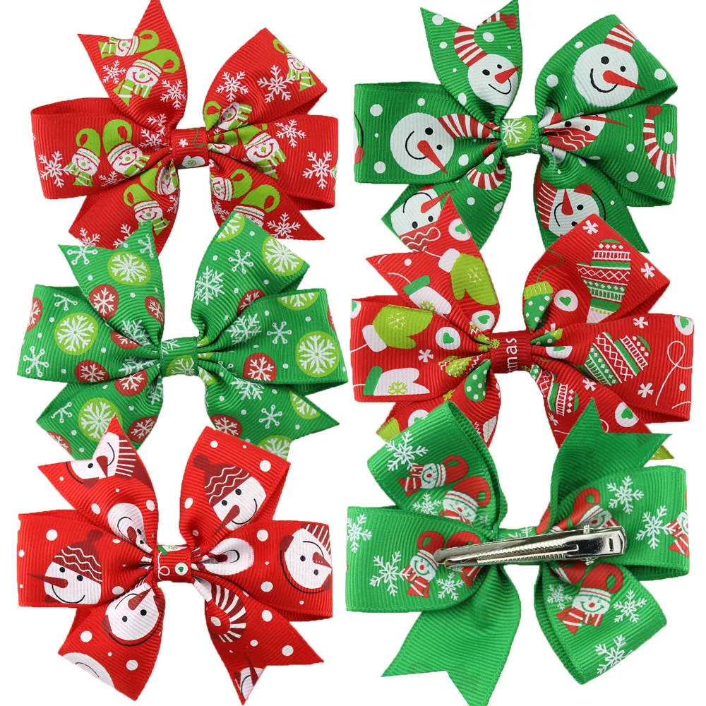 3&quotBaby Girl Christmas Bows Hair Clips Boutique Pin Grosgrain Ribbon Hairpins children Accessories 30pcs/lot | Детская одежда и