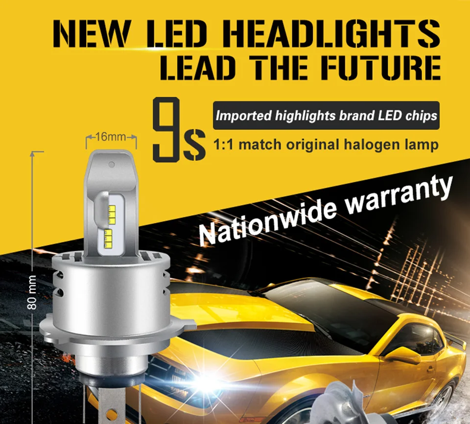 12V H7 H4 P43T Alto / Baixo LEVOU Авто Veículo фар светильники 80W Светодиодный зэс чипы 6500 K 1: 1