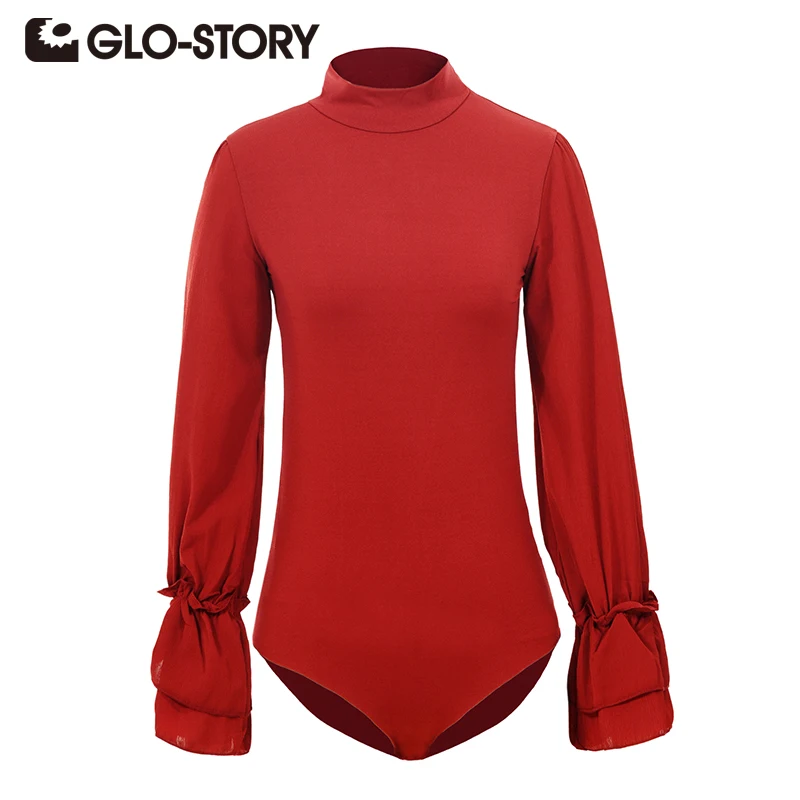 Женское облегающее боди комбинезон рубашки 2018 года элегантные с длинным рукавом