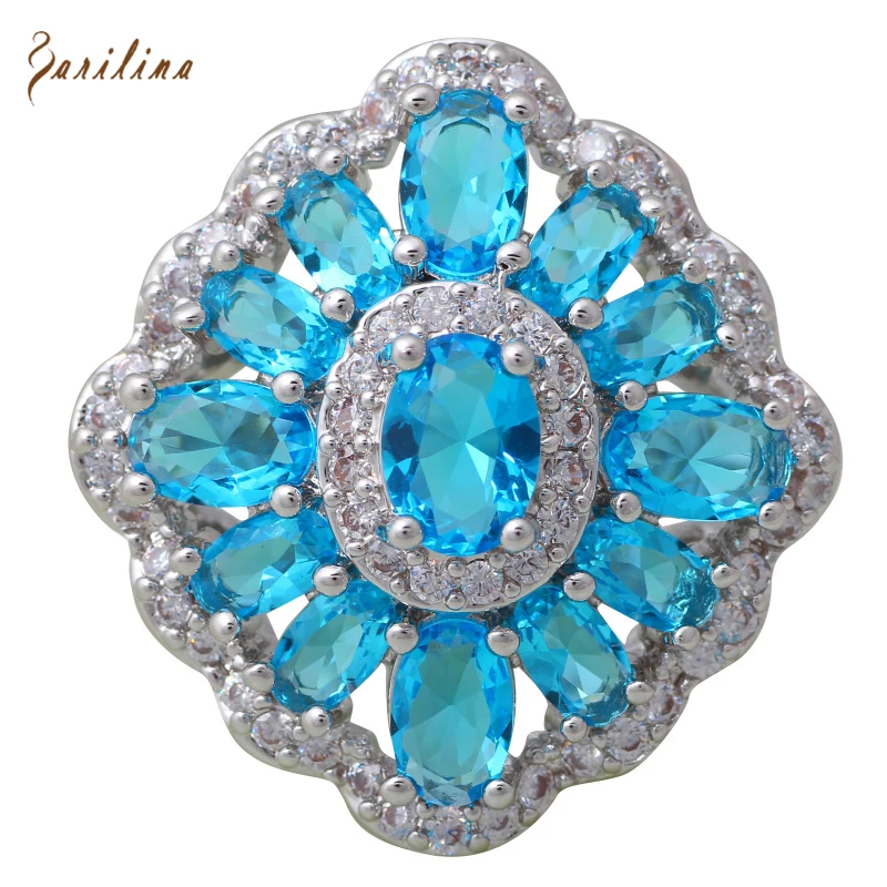 

Light Blue CZ Silver Color Overlay Fashion Jewelry Rings Size 5 6 7 8 9 R548