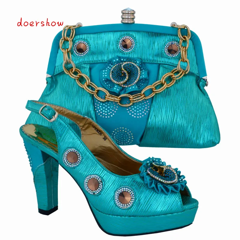 doershow New coming African sandals Italian shoes and bags to match with bag set in sky blue color. !VL1-29 | Обувь