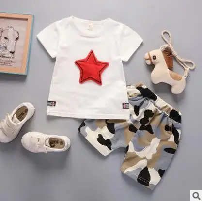 children clothes sets 2018 new baby girls &amp boy summer cartoon cotton short sleeve t-shirt+camouflage pants 2 pcs suit | Детская