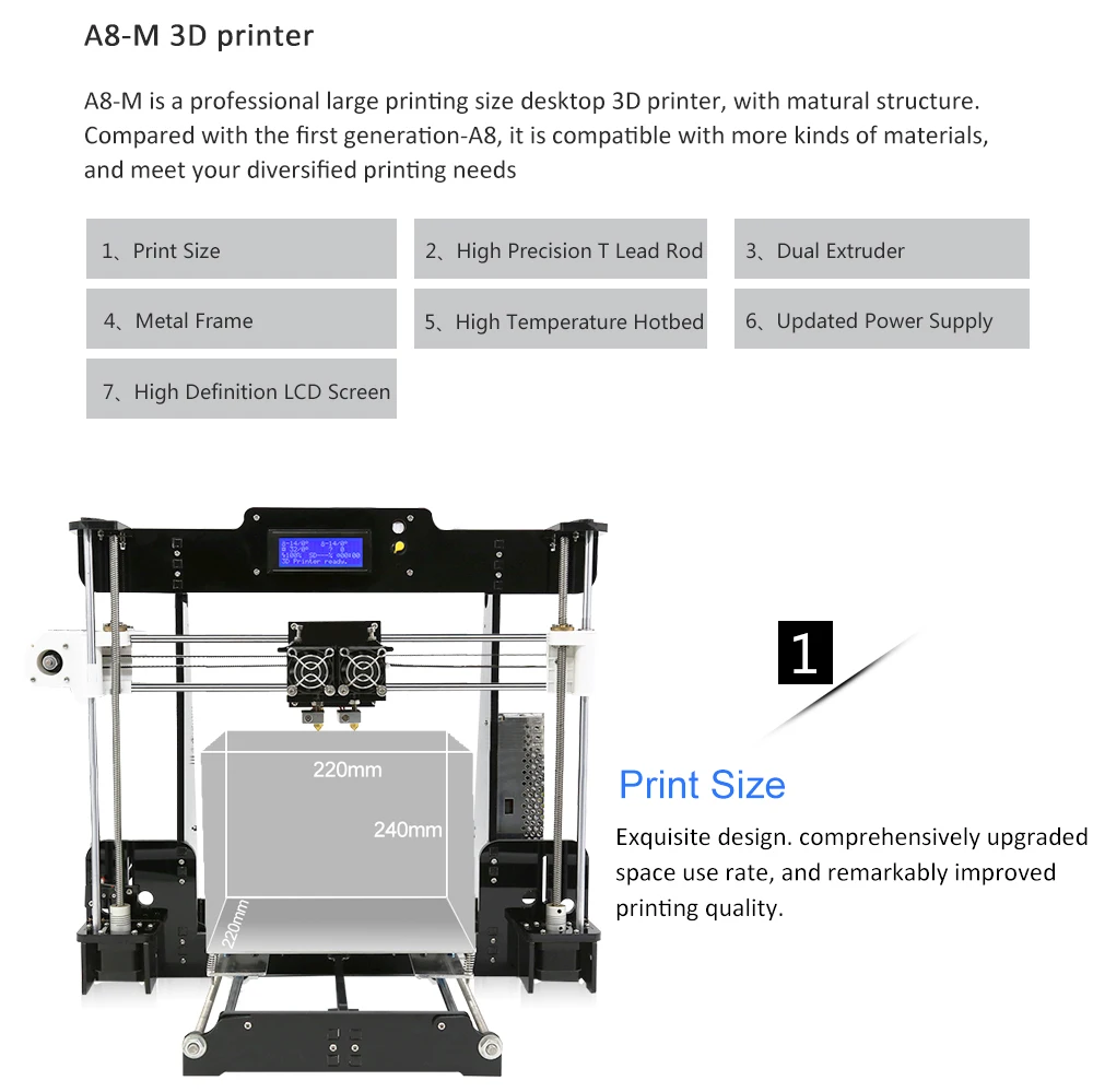 Двойной экструдер Prusa i3 3D принтер набор Anet A8M акрил + свинцовая винтовая РАМА 3d Drucker