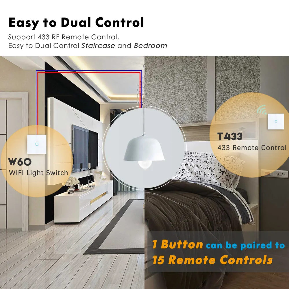 Умный Wifi переключатель сенсорный выключатель света приложение 433 RF Голосовое