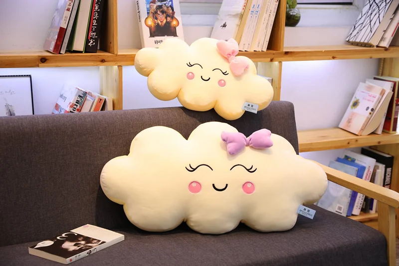 Мягкая плюшевая подушка с милой улыбкой и белым облаком, Kawaii Cloud, мягкие плюшевые игрушки для детей, детские подушки, подарок для девочек
