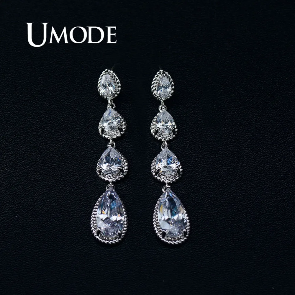 UMODE, серьги в форме капли воды для женщин, прозрачный циркон, длинные висячие серьги, свадебные подарки, модные ювелирные аксессуары UE0495
