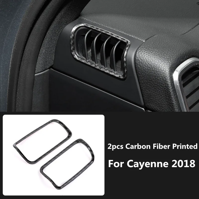 Carbon Fiber Printed 2 шт. приборной панели автомобиля боковой отвод Крышка A/C Vent литье Накладка для Porsche Cayenne 2011 2012 2013 для укладки волос - Название цвета: Carbon Fiber Printed