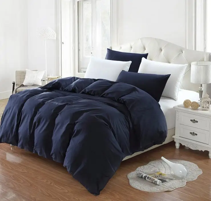 Темно синий сплошной цвет Полные близнецы королева и король размер пуховое