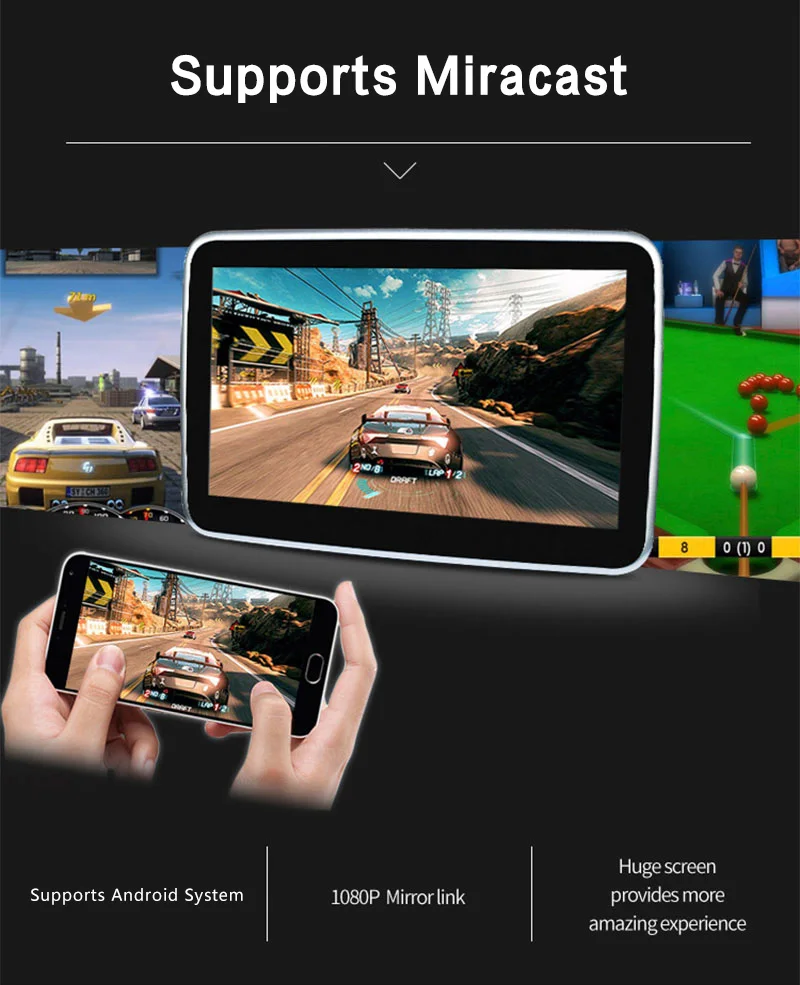 10,1 дюймов Android 6,0 автомобильный монитор HD 1080 P MP5 сенсорный экран DVD плеер с WI-FI/HDMI/USB/SD/FM-радио/Bluetooth ТВ подголовник