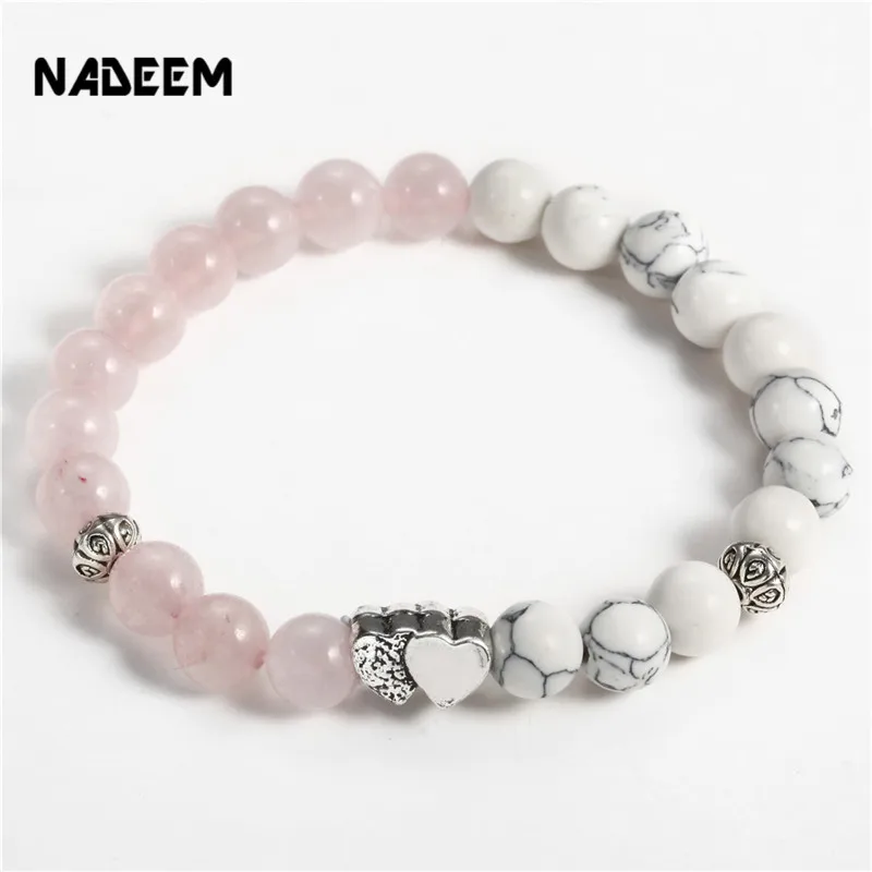 Талисман Двойное сердце девушка дизайн Howlite и розовый кварц каменная бусина
