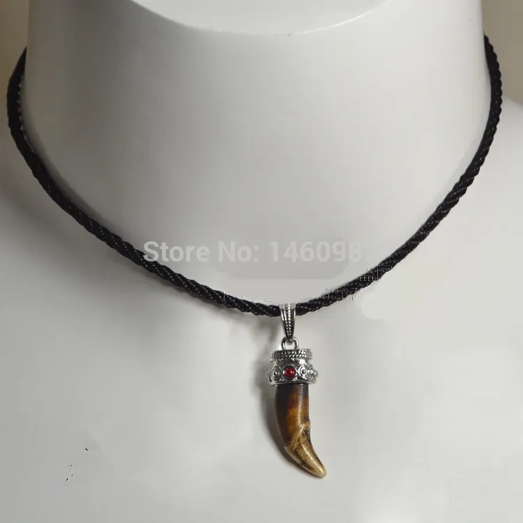 Мальчик Для мужчин Тибетский Серебро натуральным зуб волка кулон Цепочки и