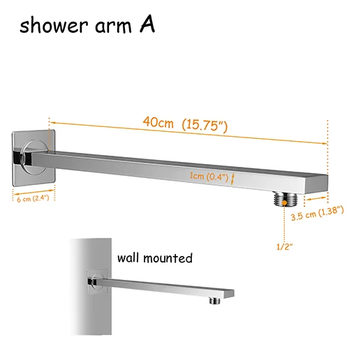 wall mounted arm A Качественная квадратная насадка для душа, латунная полировка, хромированная насадка для душа, Настенная и потолочная насадка, размер 8, 10, 12 дюймов на выбор - Цвет: wall mounted arm A
