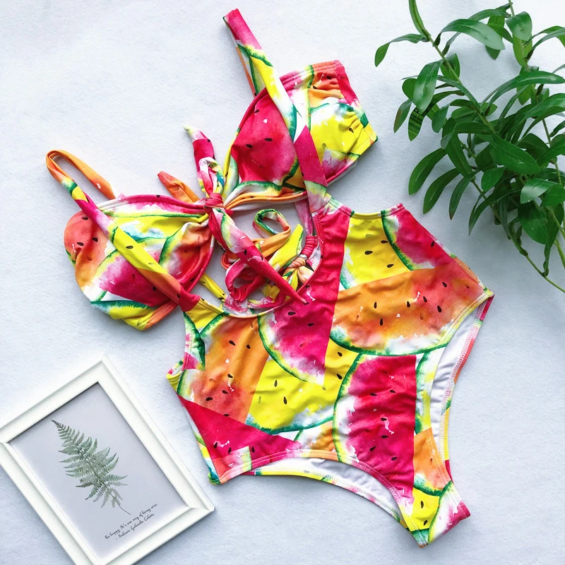 Бикини с принтом завязанные купальный костюм летняя пляжная одежда из двух