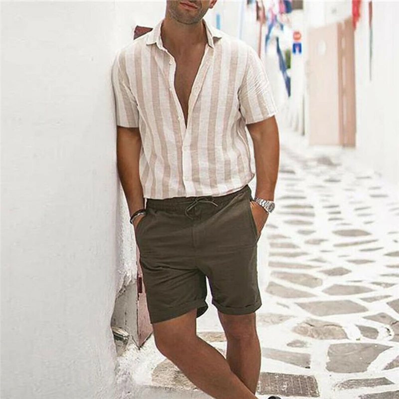 

Men Summer Fashion Striped Shirts Top Harajuku Casual Short Sleeve Shirts Men Male Slim Fit Shirt Camisa Masculina Chemise Homme