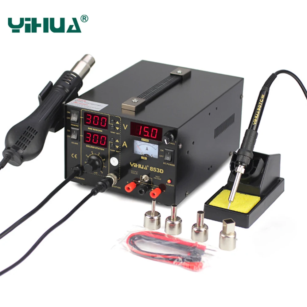 YIHUA 853D SMD DC источник питания горячий воздушный пистолет паяльная Iron3IN 1 паяльная станция 110 В/220 В интеллектуальный контроль температуры