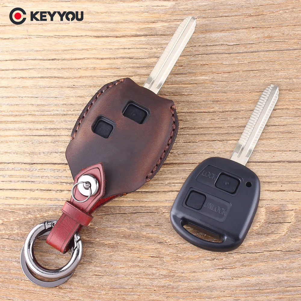 KEYYOU 2 кнопки дистанционного Кожаный Автомобильный брелок для ключей с кожаной