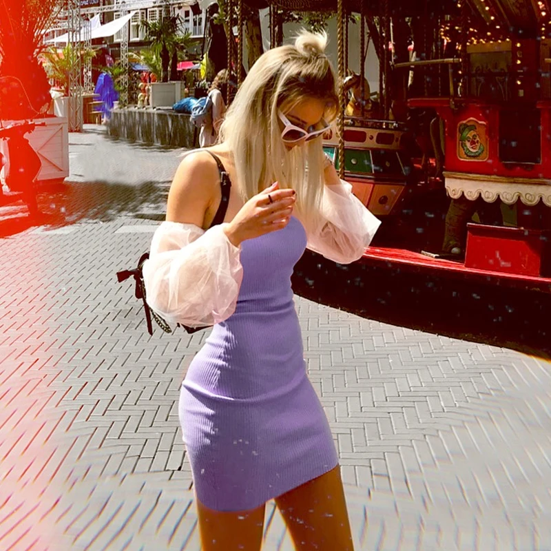 Летнее модное вязаное платье с открытыми плечами и сетчатыми