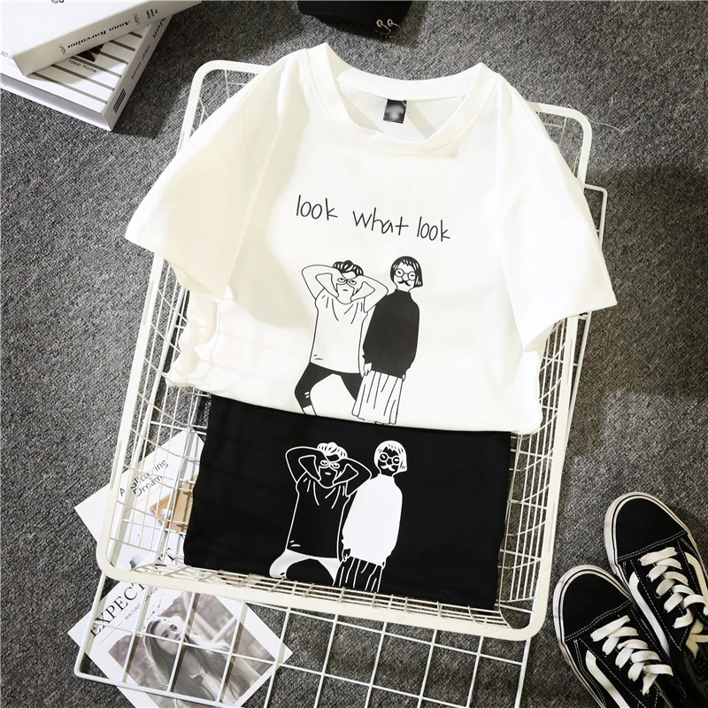 Jielur Новые летние женские футболки Harajuku BF напечатанные буквы Забавный с круглым вырезом женские футболки с короткими рукавами свободные топы женская майка s-xxl