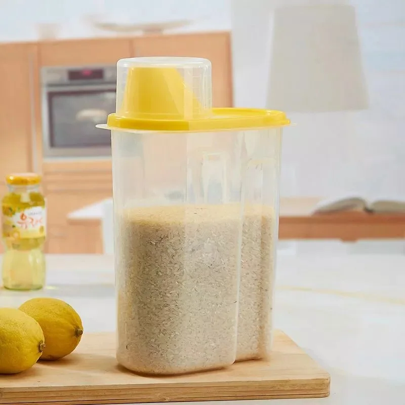 Цвет: желтый 2L коробка для хранения зерновых диспенсер коробка для хранения бутылки банки коробки кухня еда зерна риса контейнеры хороший - Цвет: Цвет: желтый