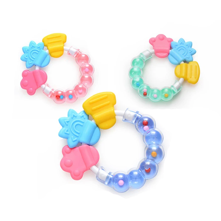 

Baby Teething Ring Teether Circle Ring Shape Infant Comforting Toys Safety Silicone Baby Rattles Biting Teethers Newborns Toys