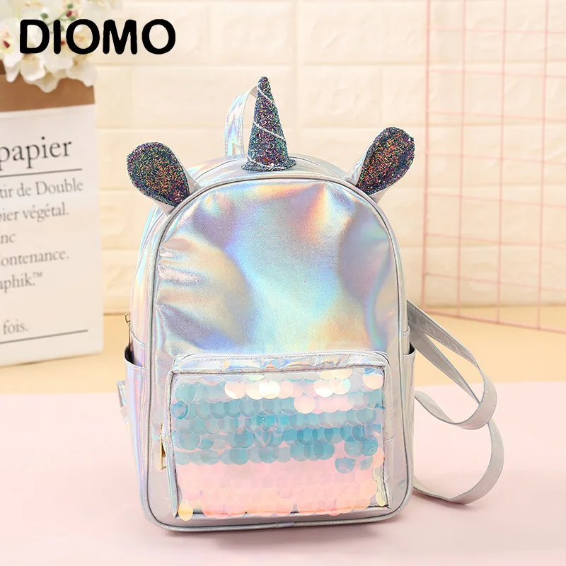 Женский мини рюкзак DIOMO из искусственной кожи с блестками и единорогом модные