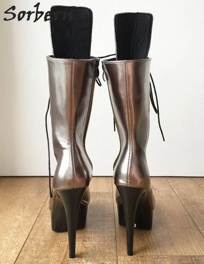 Sorbern Metallic Champagne Club Heels Boots For Women 2019 Platform Shoes Big Size Heel Boot 11 | Обувь