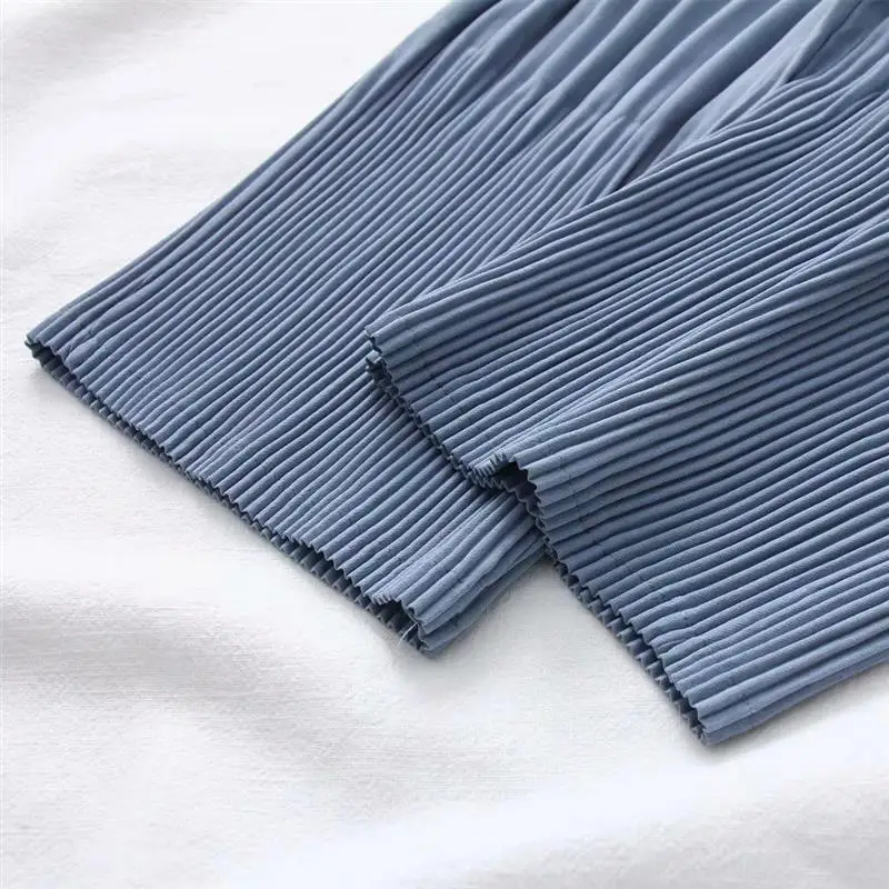 Pleated Plus Size 5XL Summer Calf-length Pants Thin Chiffon Pants Womens High Waist Slim Ladies Trousers Elastic Waist PantsA342