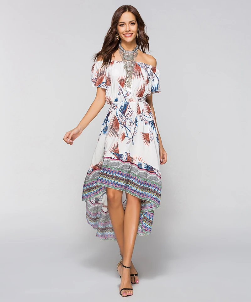 Boho wrap платья женское летнее короткое платье в богемном стиле на одно плечо платье повседневное свободное пляжное платье миди с цветочным принтом