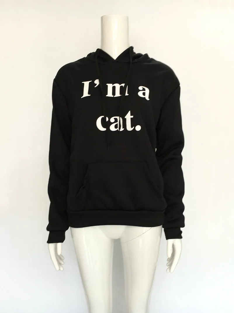 

I'm a cat Letter meow Hoodies Sweatshirts 2020 Women Casual Kawaii fashion new Sweat Punk for Girls Clothing Tops Korean