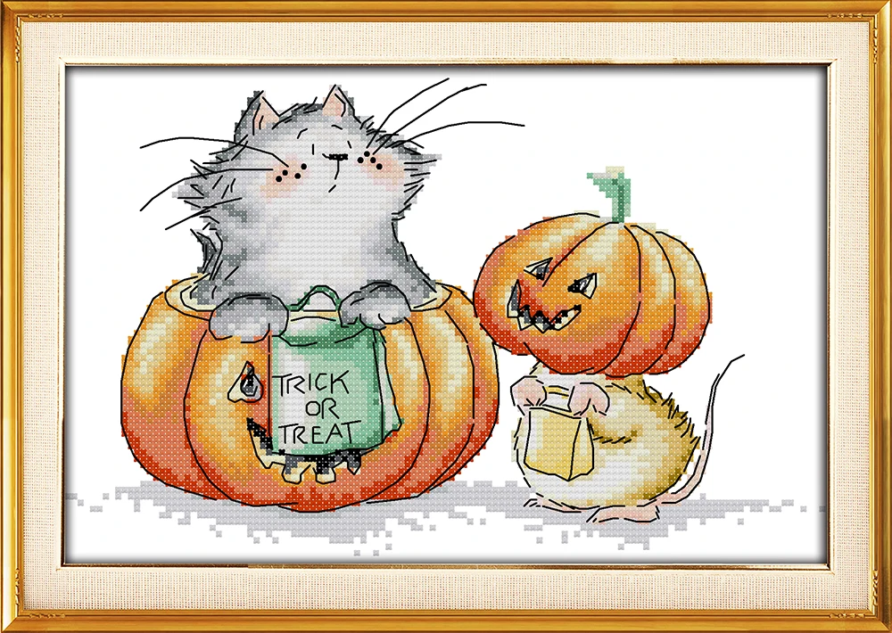 

The cat and mouse cross stitch kit aida 14ct 11ct count printed canvas stitches embroidery DIY handmade needlework