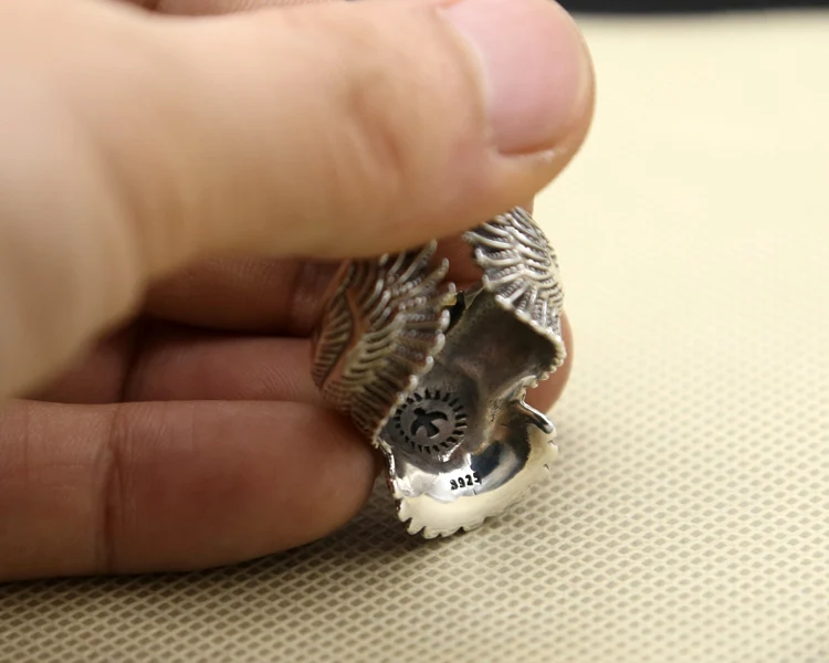 Vintage Indian Style Eagle Cuff Ring Men 100% Solid 925 Sterling Silver Designer Jewelry Free Gift Box Top Quality 10.7g | Украшения и