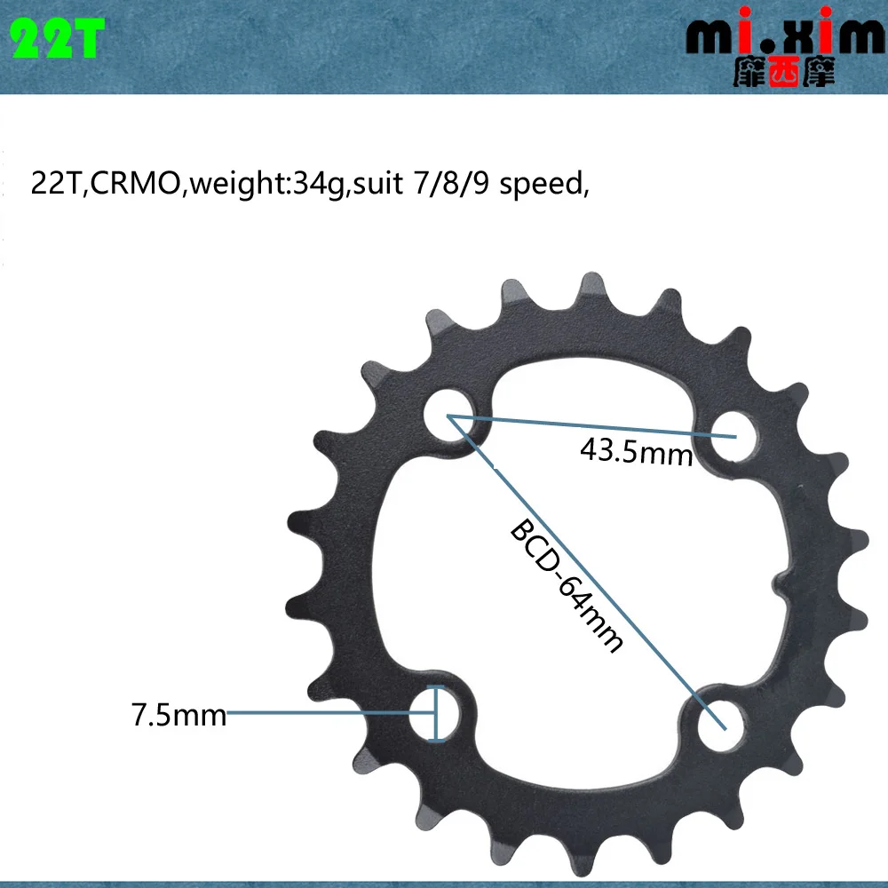 22T CR MO black 22T 28T 32T 38T 44T 48T шатун для горных велосипедов, полый шатун для дорожного велосипеда, цепь, колеса, зубной срез, запасные части, велосипедная цепь - Цвет: 22T CR MO black
