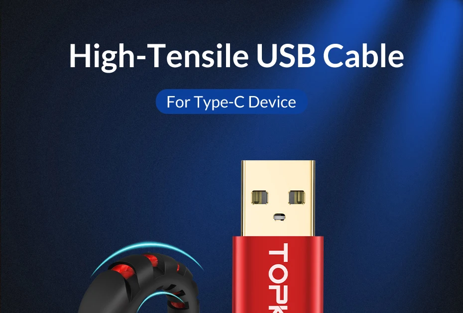 Кабель TOPK AN42 3A Quick Charge 3,0 usb type C для Xiaom Redmi Note 7, кабель type-C для быстрой зарядки samsung S9 S10 Plus, USB C