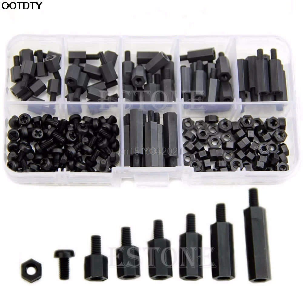 

1set M3 Nylon Black Hex M-F Spacers/ Screws/ Nuts Assorted Kit, Standoff