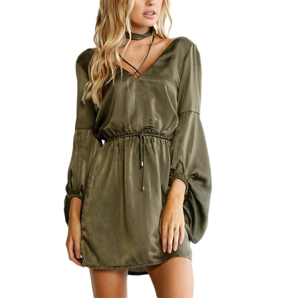 Фото Army Green Women Spring Party Dresses Long Sleeve Ladies Sexy Club Dress 2018 Drawstring waist tie 0124-68 Женская одежда Army Green Women Spring Party Dresses Long Sleeve Ladies Sexy Club Dress 2018 Drawstring waist tie 0124-68 Женская одежда
