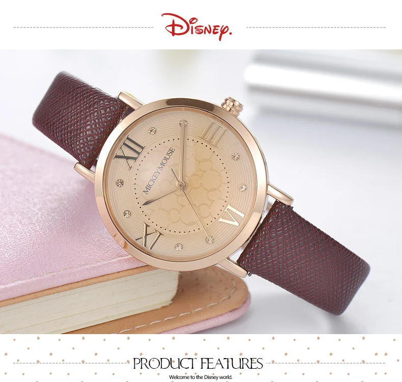 Детские часы disney модные милые кварцевые часы для девочек детские кожаные часы подарок