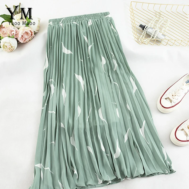 YuooMuoo элегантная летняя юбка с принтом в виде листьев 2019 женское шифоновое