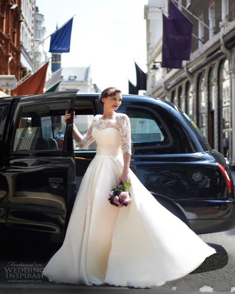 

Vestido De Noiva Lace Wedding Dresses Half Sleeve Floor Length O Neck Bridal Gowns Custom Robe De Mariage White Gowns