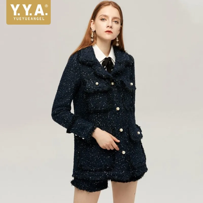 

New Brand Chic Blue Coat Women Autumn Winter Thicken Straight Jacket Womens Work Business Loose Tweed Ladies Wool Coat Luxury