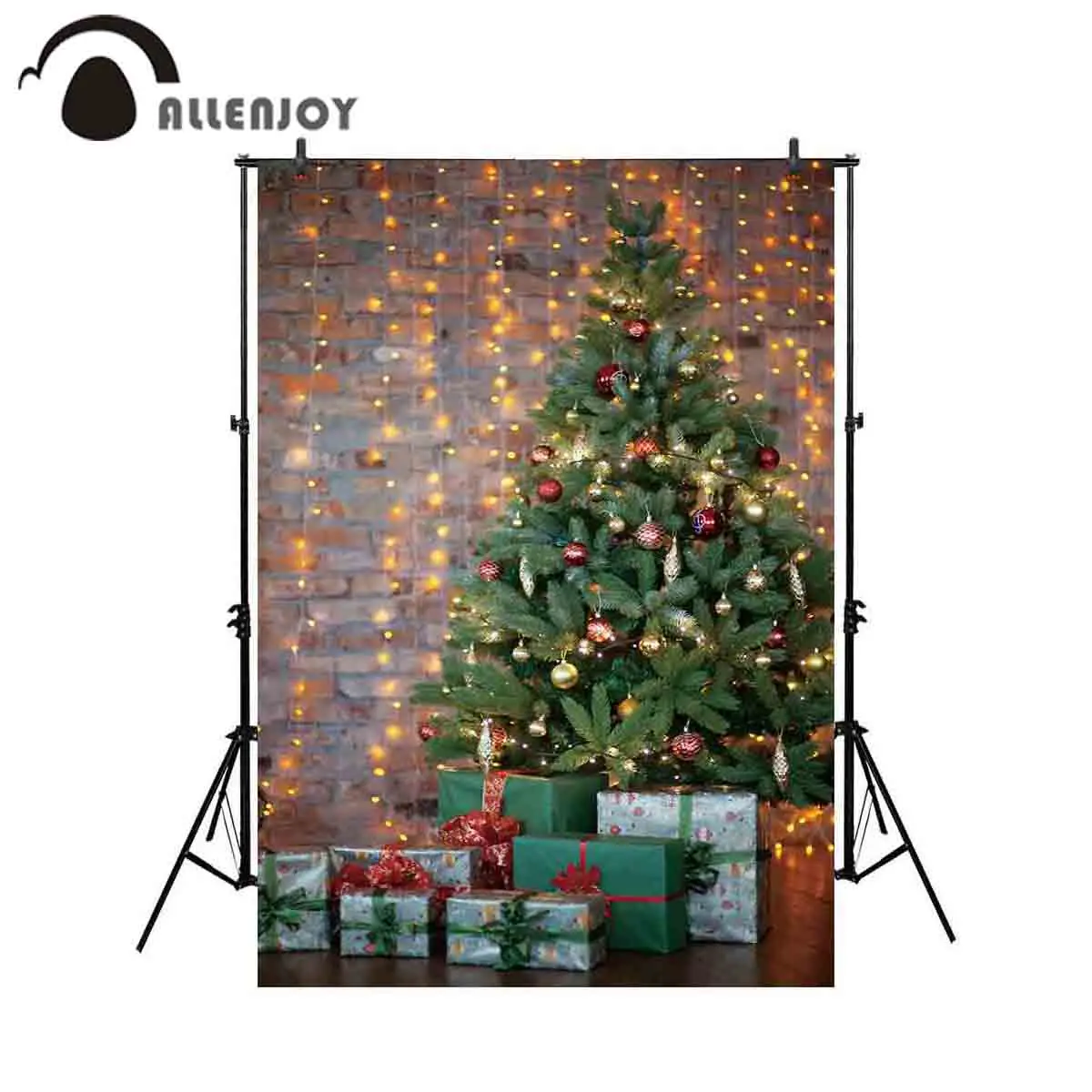 

Allenjoy photography background christmas tree gift decor glitter brick wall backdrop photocall photobooth shoot props fabric