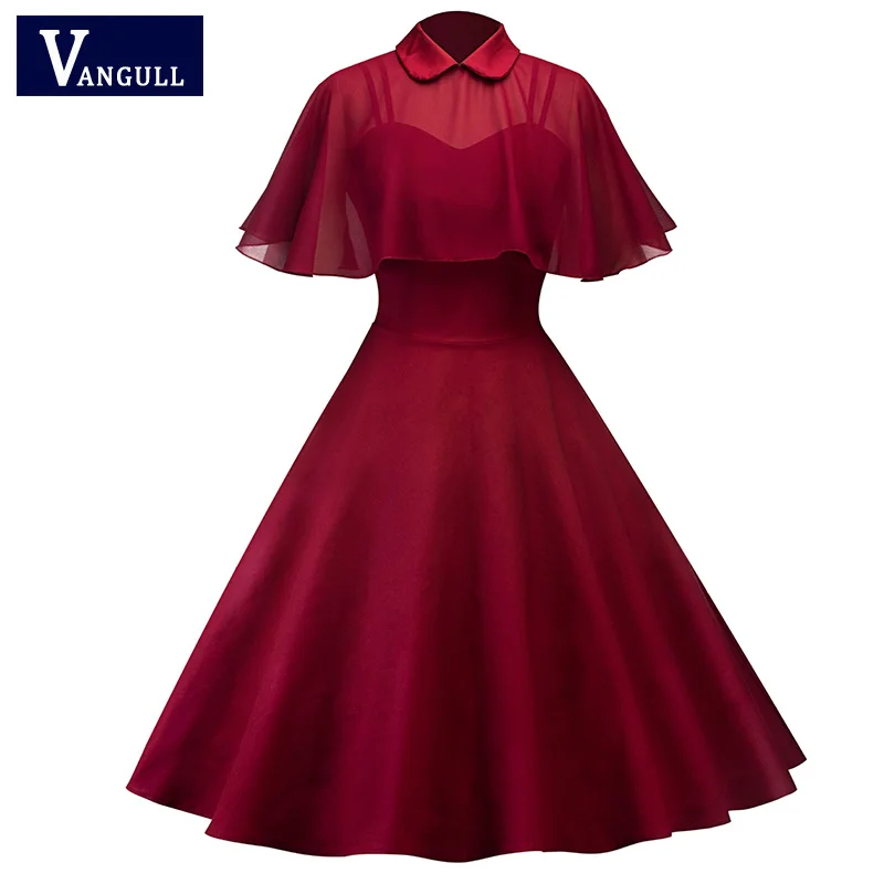 Для женщин Винтаж Хепберн Стиль кукла воротник перспектива шифон с рукавом