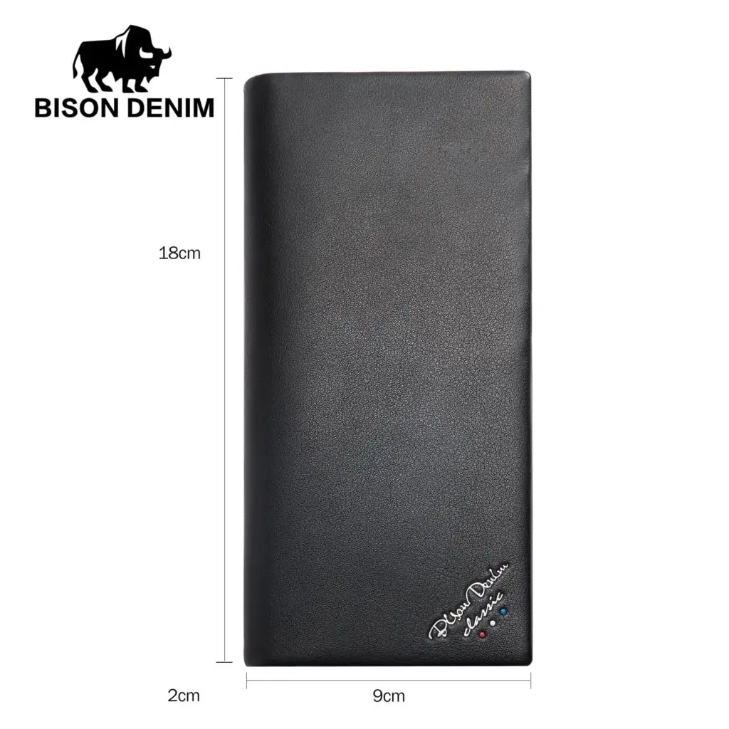 BISON DENIM длинный кошелек мужской деловой из натуральной кожи тонкий роскошный
