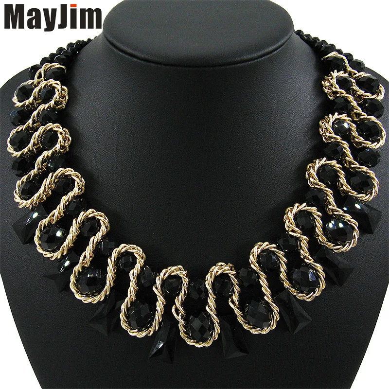 Массивное ожерелье 2018 винтажное золотистое плетеное геометрическое колье чокер