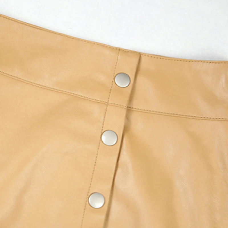 RYS8340 Fashion Style 2020 Winter Genuine Leather Skirt Women Buttocks 60 cm Long Saias Female Beige/Black Buckles Faldas