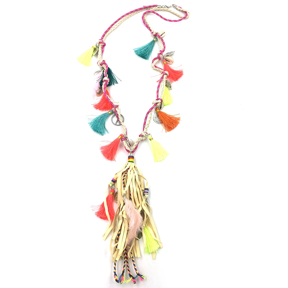 Женское кожаное ожерелье с длинной бахромой и кисточками|ethnic necklace|bohemia necklaceboho chic