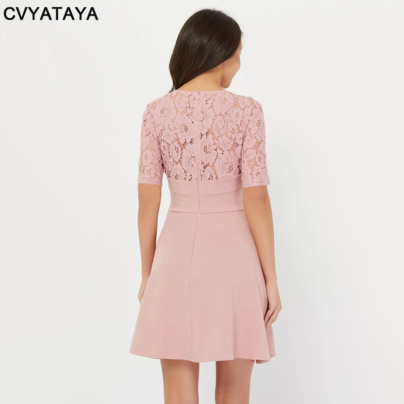 Платье женское кружевное однотонное милое розовое вечернее мини-платье с