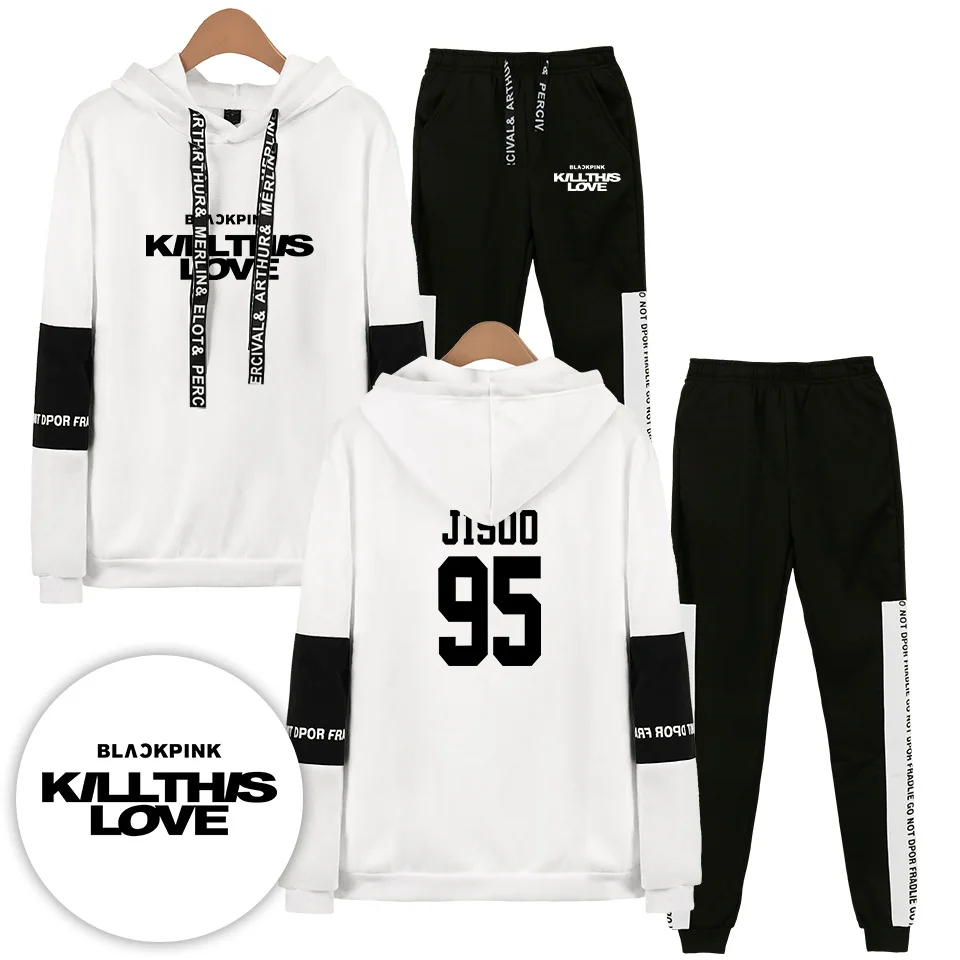 VAGROVSY черный розовый KILLTHISLOVE Kpop Новейший Альбом Толстовка комплект из двух предметов для женщин и мужчин флисовый пуловер Толстовка+ спортивные штаны костюм