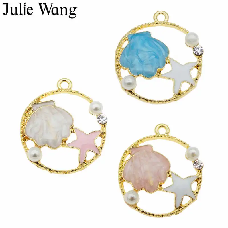 Julie Wang 3 шт. эмалированная ракушка морская звезда амулеты Мужская жемчужина