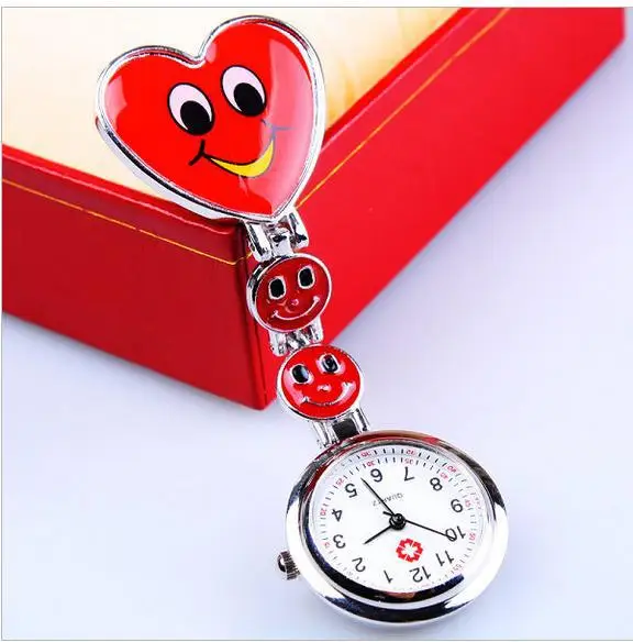 Smile Face Nurse Clip Watch Medical Use Pocket Sweetheart Fob Brooch Quartz Clasp Watch 100pcs /lot